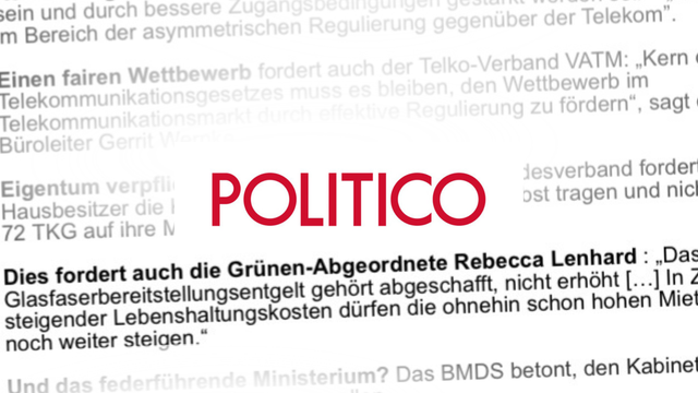 Politico berichtet über meine Forderung zur Abschaffung des Glasfaserbereitstellungsentgelts