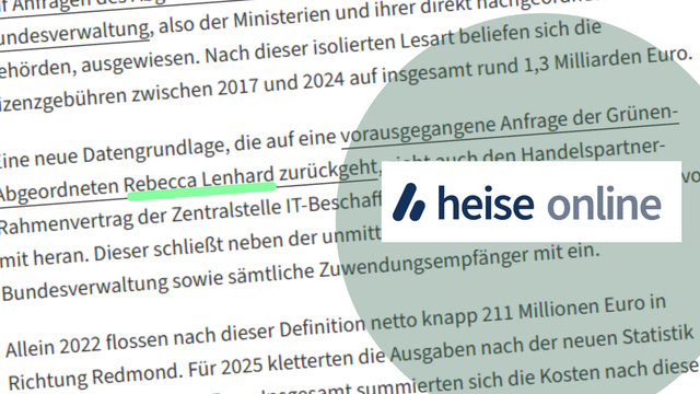 heise online über meine schriftliche Frage zu Kosten von Microsoft Lizenzen