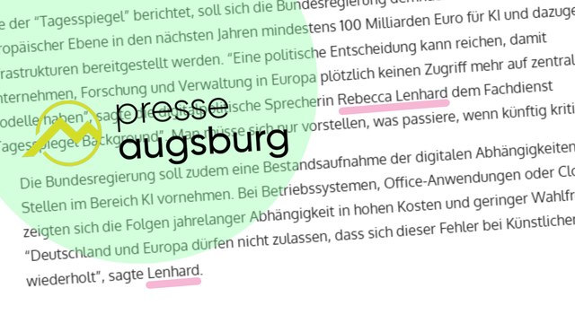 Presse Augsburg über unsere grüne Forderung massiv in Künstliche Intelligenz (KI) aus Europa zu investieren